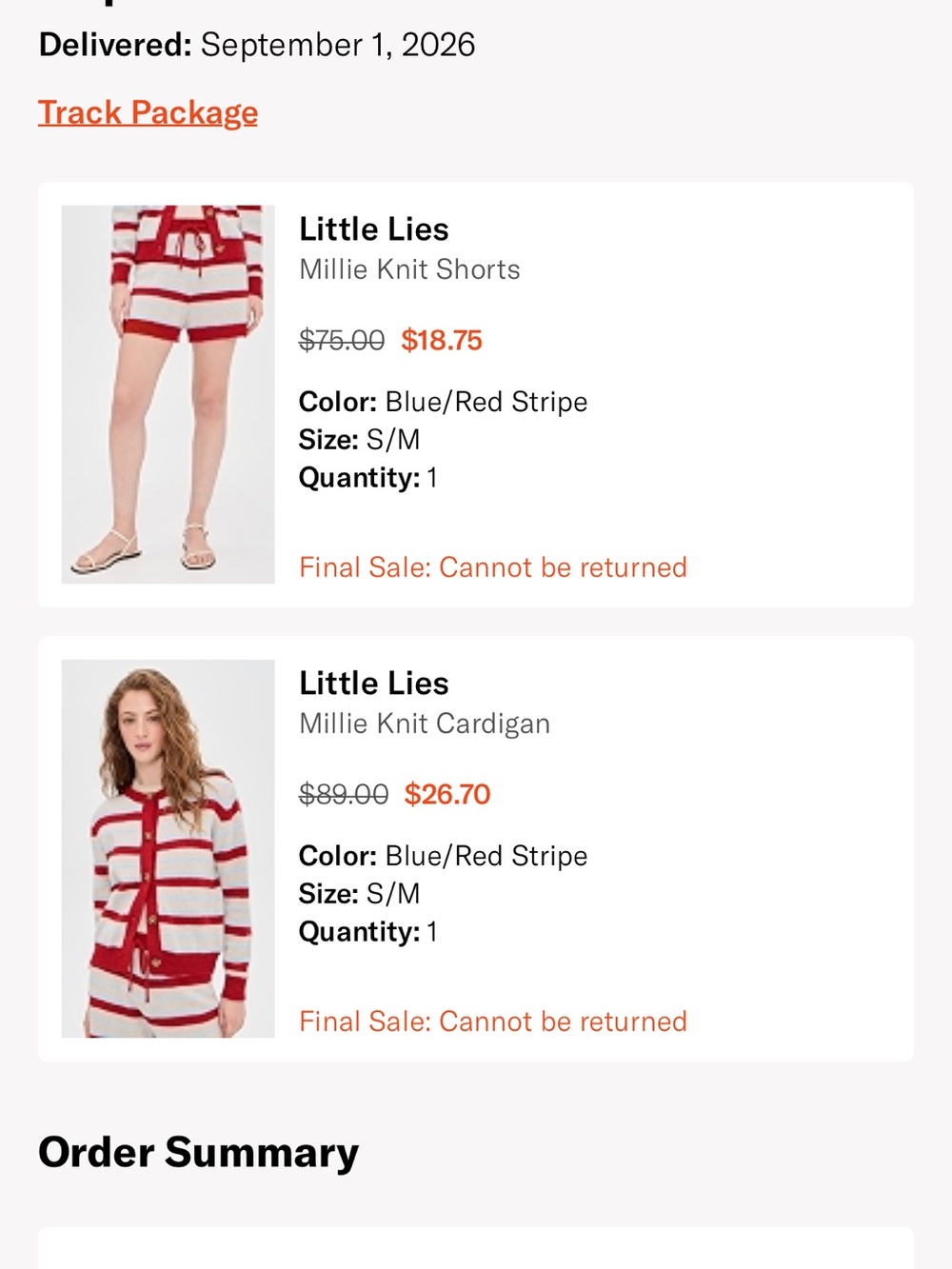 Little Lies Millie Knit High-Waist Shorts in Blue/Red Stripe